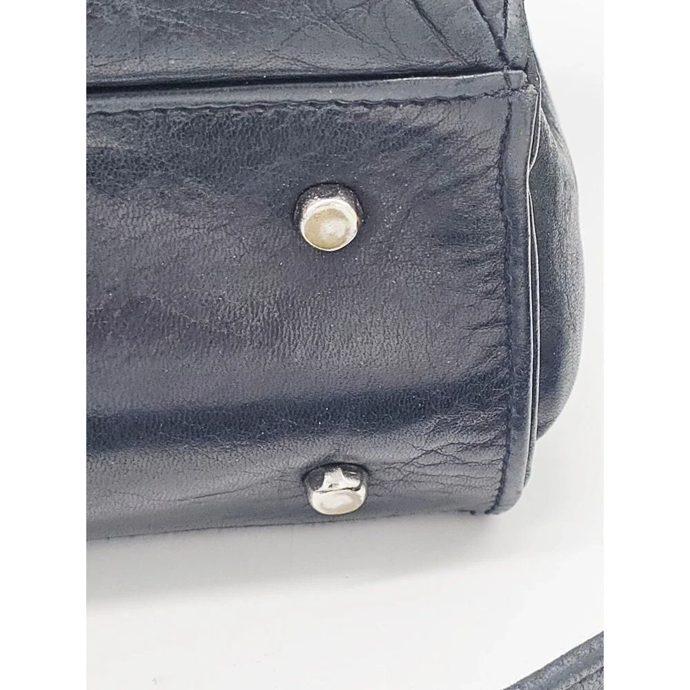 Perlina New York Leather Purse Black Shoulder Bag Pockets Vintage Designer